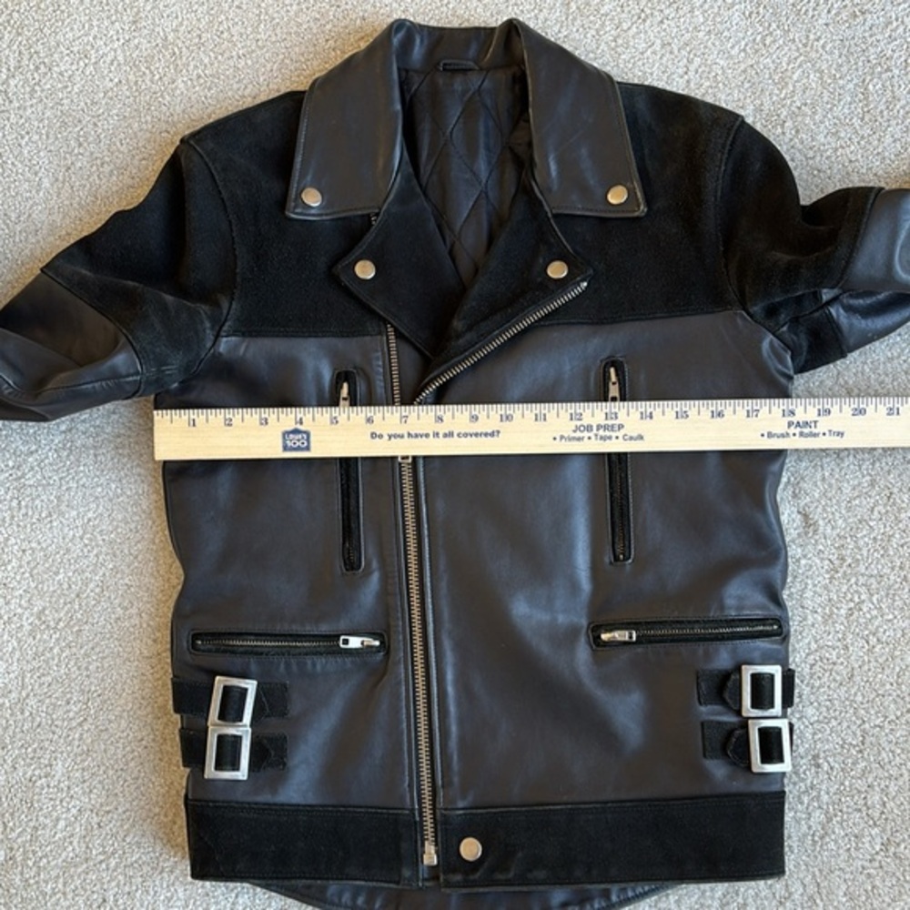 Sandro Paris Black Leather Suede Quilted Lined‎ Zip Biker Jacket Women’s Size XS - Picture 10 of 14